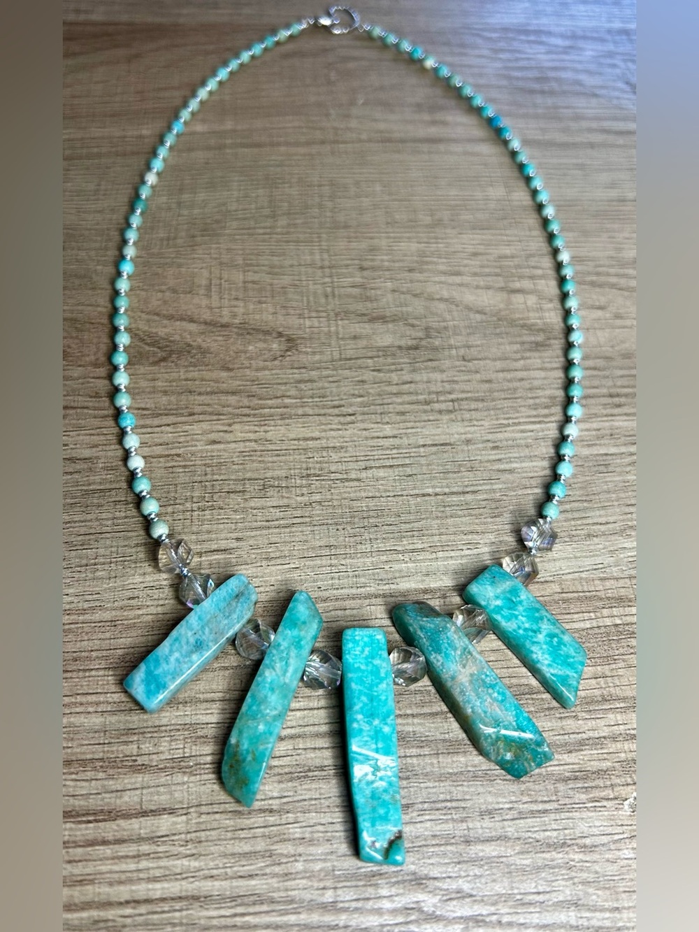 Amazonite Stone Bars Featuring Crystal & Glass Beaded Necklace Handmade